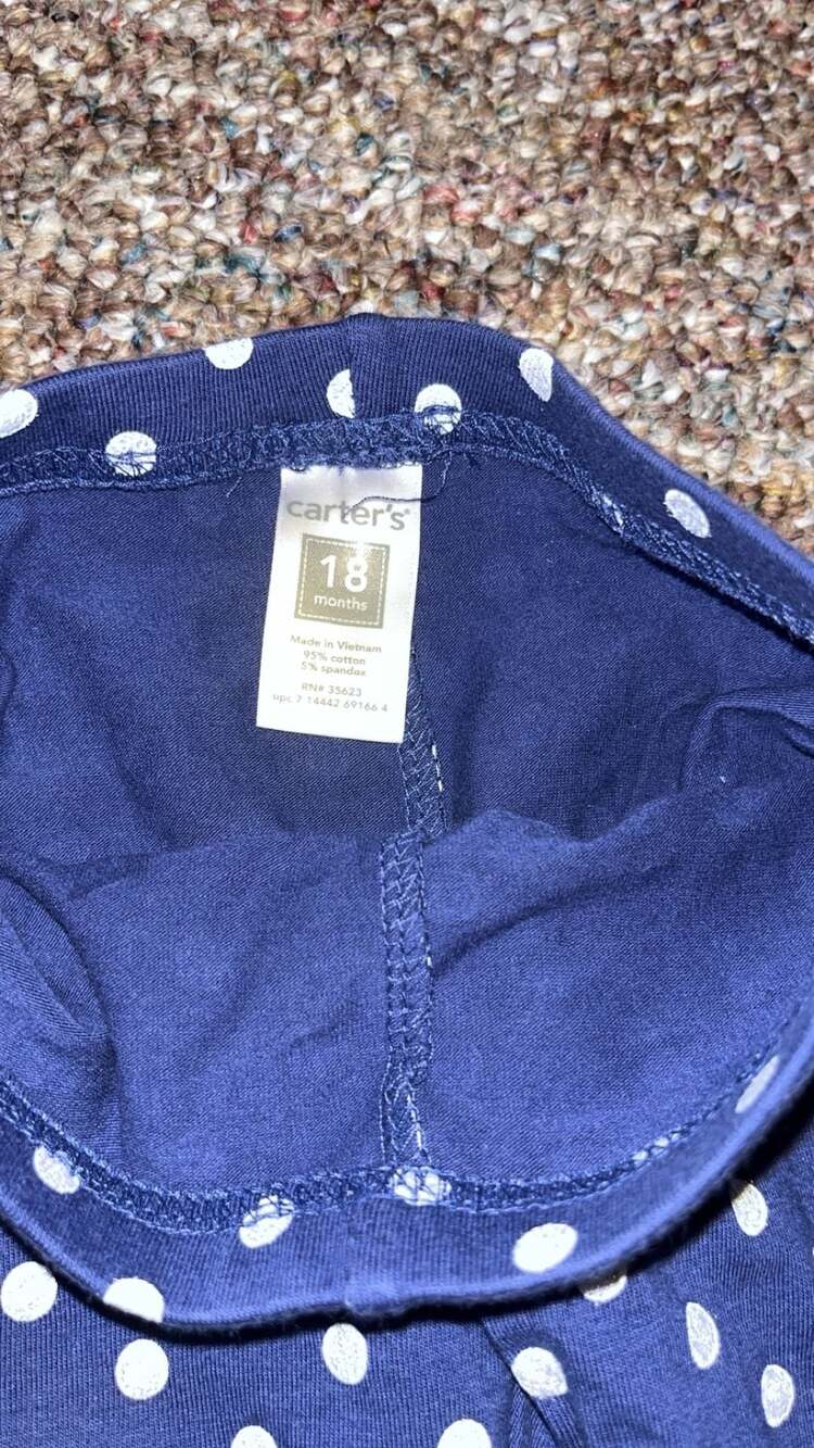 Carter's Toddler Girls Blue and White Polka Dot Leggings with Yellow Button Deta